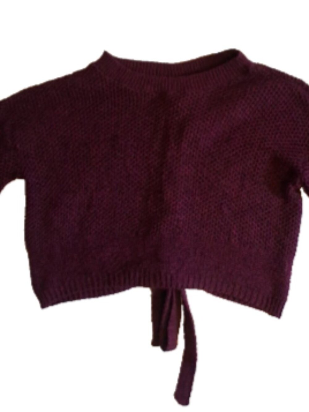 Express Women's S Purple Tie Back Wide Collar Long Sleeve Waffle Knit Sweater
